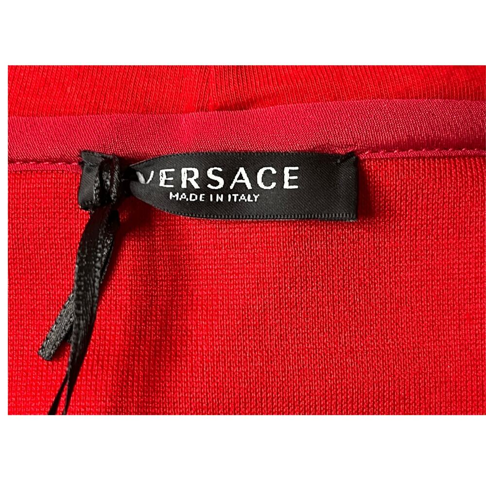 1-42 VERSACE Women's Pullover Cropped Hoodie Embroidered Logo Red Medium/44 - Picture 7 of 16